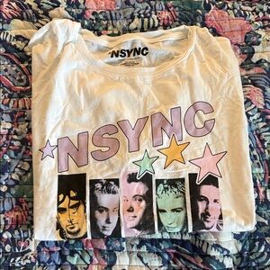 NSYNC White Graphic Band Tee with Pastel Stars